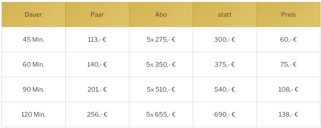 Preise list von sadudee thai massage