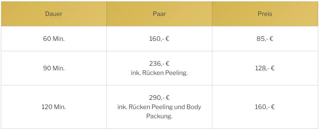 Preise list von sadudee thai massage