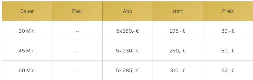 Preise list von sadudee thai massage
