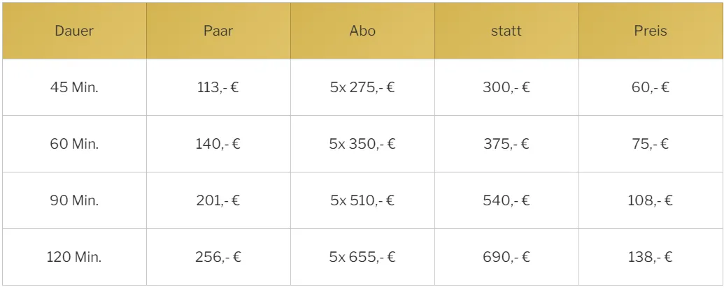 Preise list von sadudee thai massage